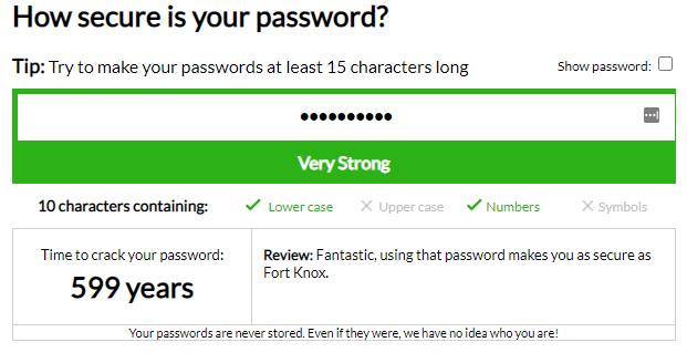 Test sicurezza password superato.
