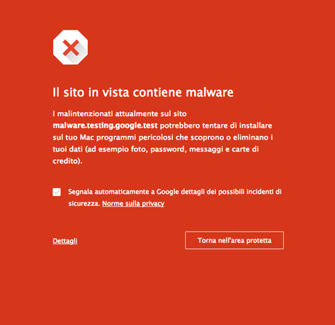 Avviso phishing di Chrome per la sicurezza informatica.