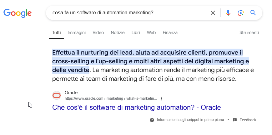 SEO intelligenza artificiale - snippet